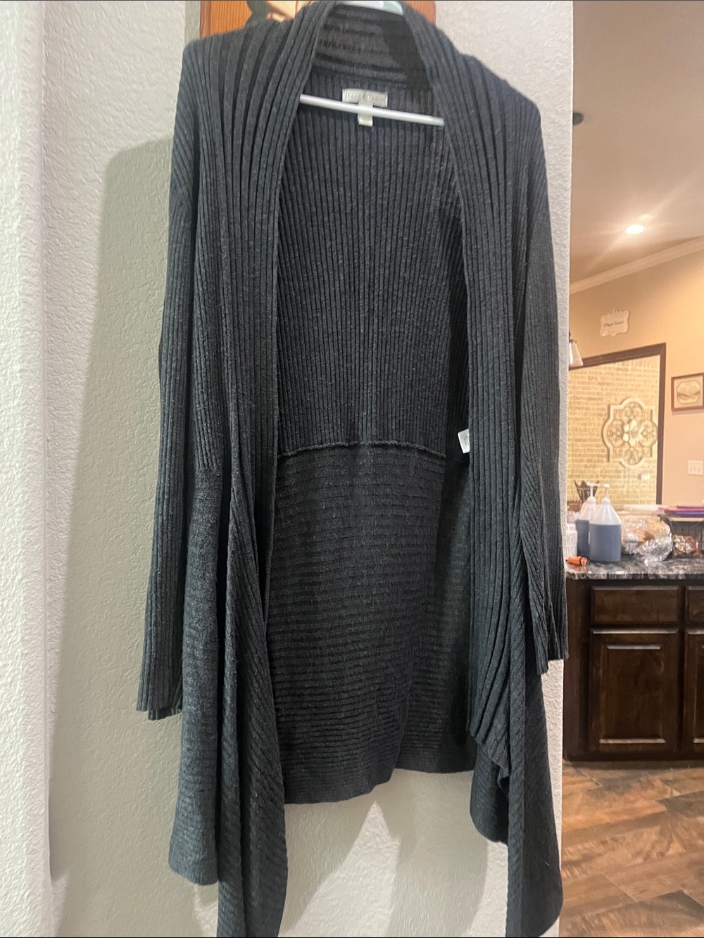 Dana Buchman Dark Charcoal Ribbed Open-Front Cardigan
